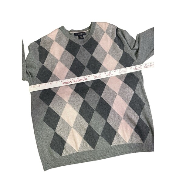 Banana Republic V-Neck Sweater Argyle Pink Gray Silk Cashmere Elbow Patch Small - Picture 8 of 10